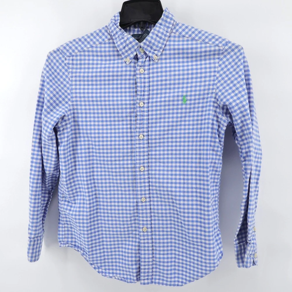 Polo‎ Ralph Lauren Gingham Check Button Down Shirt Blue Kids Boys L (14-16)